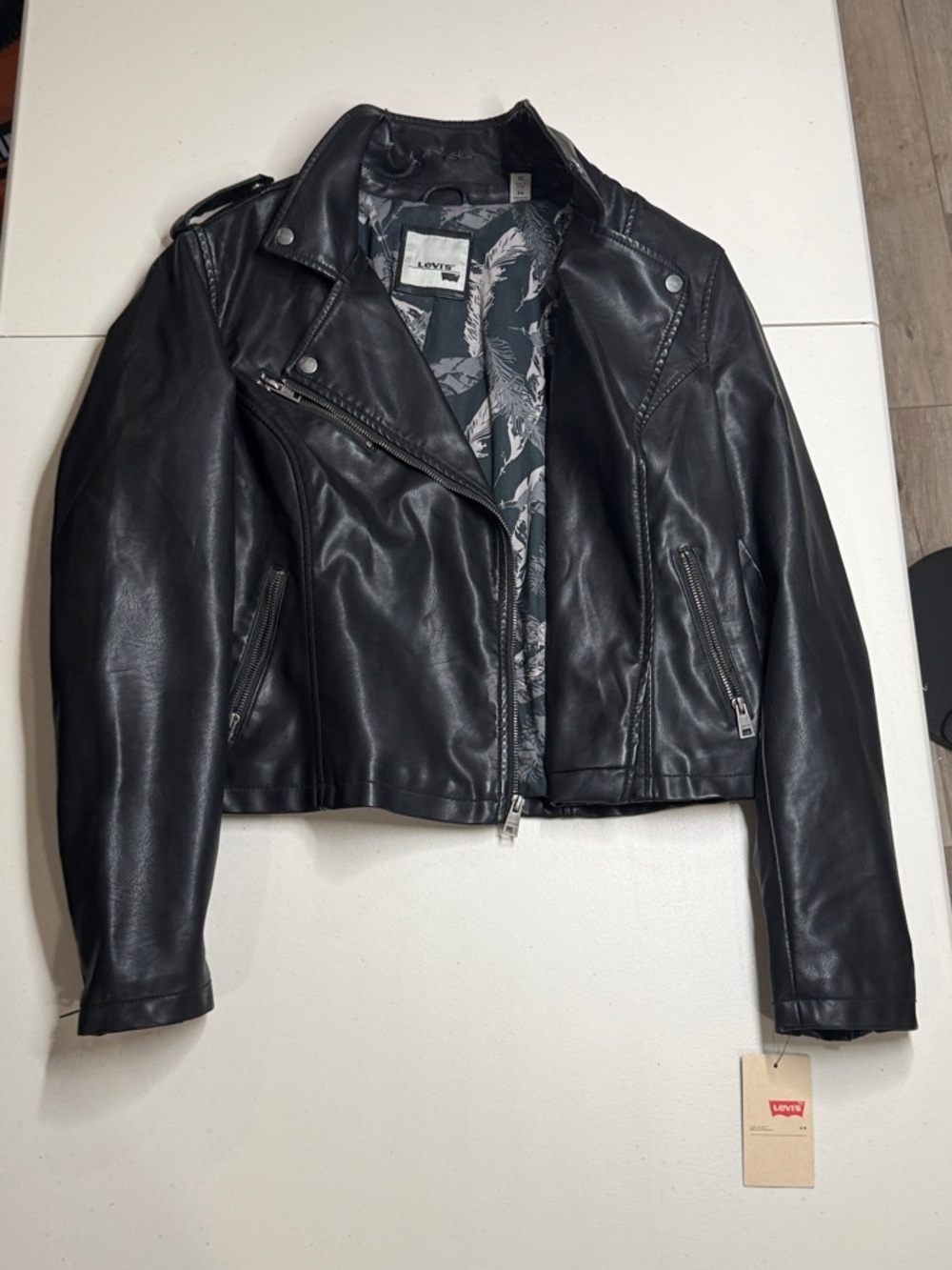 Levi's Black Faux Leather Moto Jacket with Zip Details